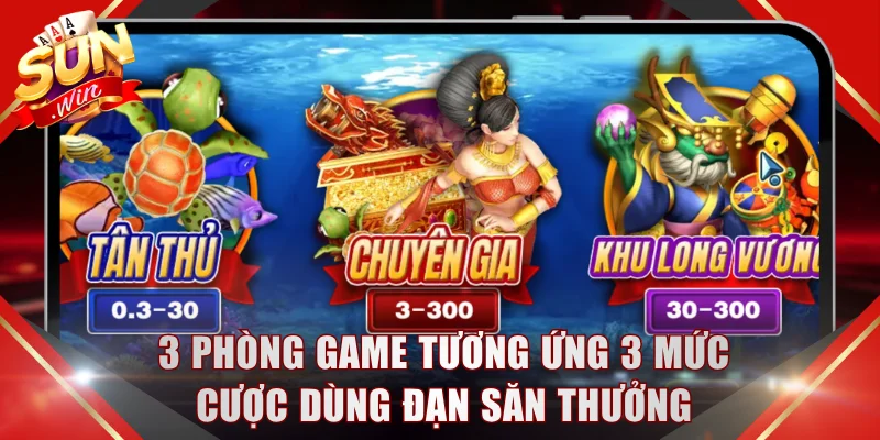 3 phòng game tương ứng 3 mức cược dùng đạn săn thưởng