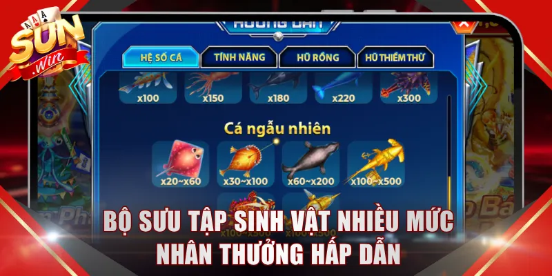 Bộ sưu tập sinh vật nhiều mức nhân thưởng hấp dẫn